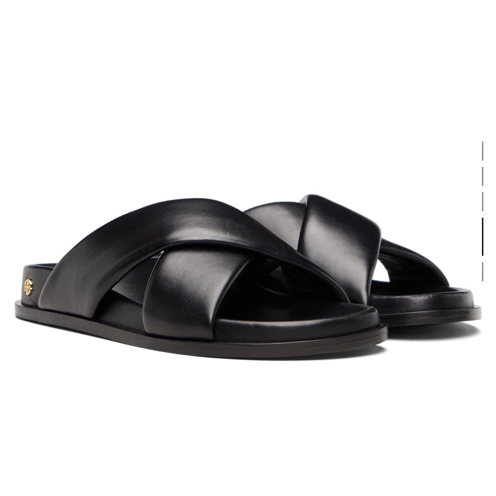 Anine Bing Lizzi Black Crisscross Leather Slide Sandals